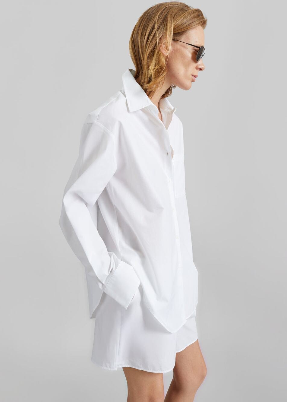 Theory Tenia Luxe Stretch White Cotton Top Button Up Shirt Long Sleeve Size 0